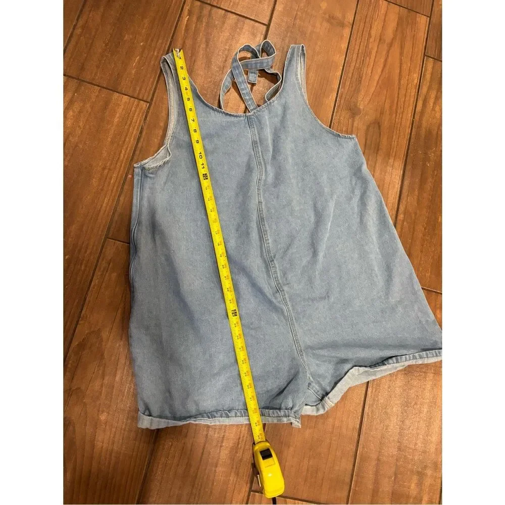 💙 SHEIN Denim Romper XL Tie Back Sleeveless Chambray Shorts Jumpsuit